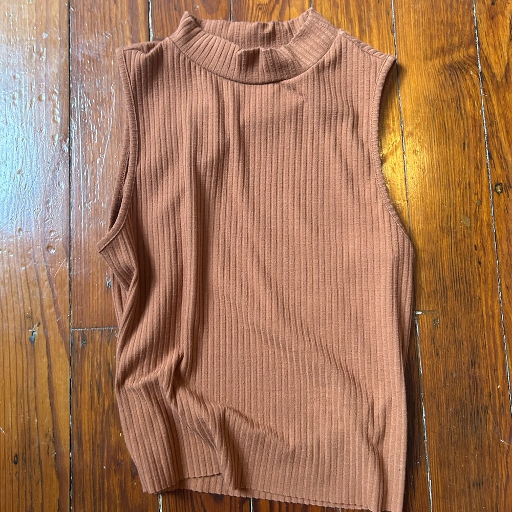 GB Girls Ribbed Sleeveless Brown Tank Top
